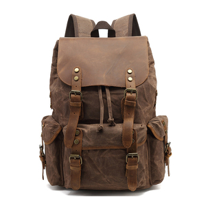 Droshipping Retro Style <strong>Brown</strong> Leather <strong>Backpack</strong> Bag Men's Genuine Leather Canvas Laptop <strong>Backpack</strong> for Travel Fashion <strong>Backpack</strong> - Product Image 1