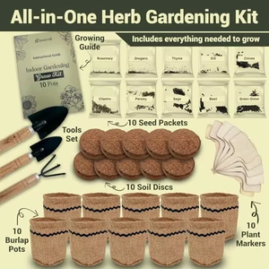 Kit completo <span class=keywords><strong>de</strong></span> jardín <span class=keywords><strong>de</strong></span> hierbas para interiores, 10 <span class=keywords><strong>macetas</strong></span> <span class=keywords><strong>de</strong></span> <span class=keywords><strong>arpillera</strong></span>, 44 Uds., discos <span class=keywords><strong>de</strong></span> suelo, herramientas únicas para regalos <span class=keywords><strong>de</strong></span> Pascua/cumpleaños/Navidad para mujeres y madres - Product Image 5