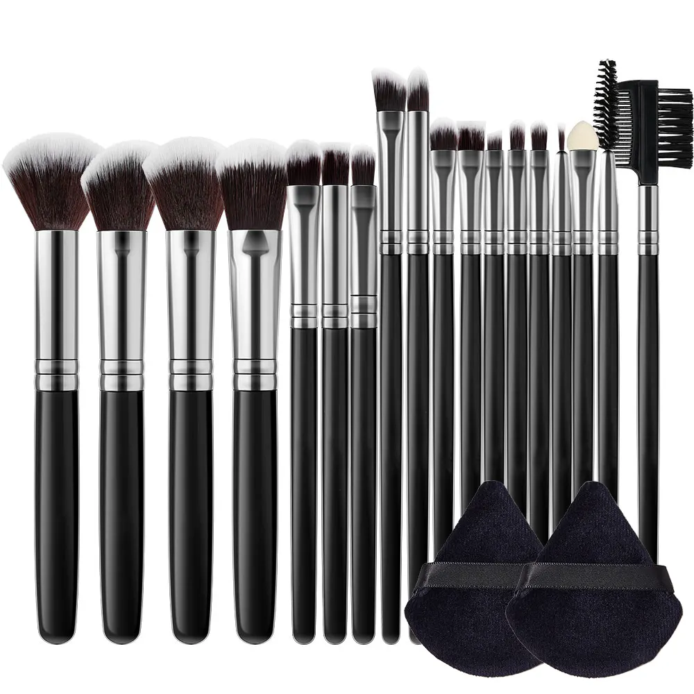 Vegan 18pcs Black Black Makeup Brush Set Custom Makeup Brush Set Private Label Make Up Brushes And Sponges With Bag