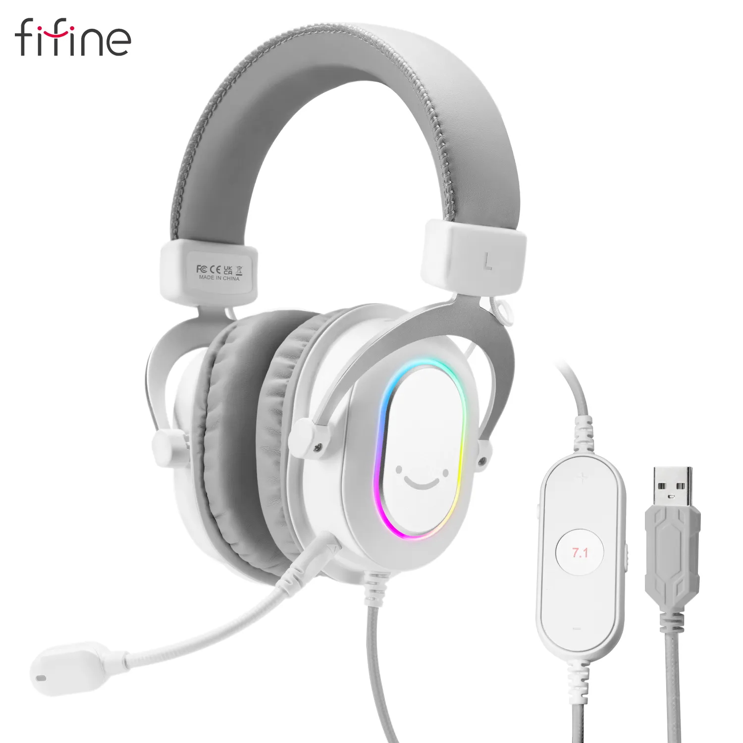 Fifine หูฟังอินเอียร์และครอบหูสำหรับเล่นเกม RGB ช่อง7.1ตัดเสียงรบกวนชุดหูฟัง USB แบบมีสาย3.5มม. พร้อมไมโครโฟน