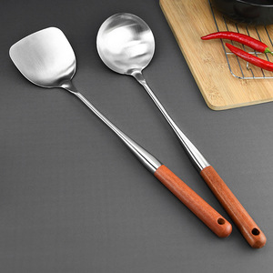 Stainless Steel Cooking Spatula And Spoon Rosewood Handle Heat Resistant Kitchen Utensil Set For Frying And Soup - Product Image 1