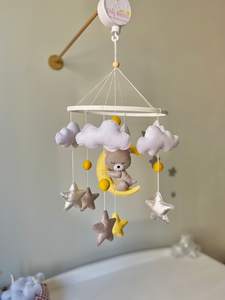Mobiles pour bébé Coran non toxiques 2026 Vente chaude Jouets suspendus en laine de lune en peluche <span class=keywords><strong>Boule</strong></span> de laine en bois Feutre pour berceau Approuvé CE CPC - Product Image 3