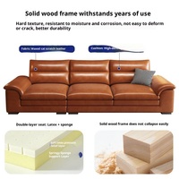 Amerikanisches Retro-Sofa aus gewachstem Leder, dreisitzig, gerade, luxuriöses Ledersofa für kleine Wohnzimmer