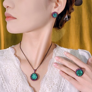 New Arrival Eco-friendly Copper Black Gold Plated 16-10MM Green Zircon Necklace <b>Earrings</b> Ring Jewelry <b>Sets</b> for Statement - Product Image 5