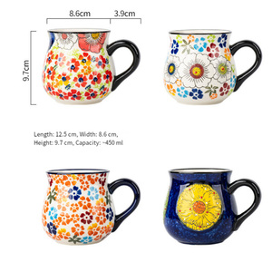 Tasse à café en céramique rétro isolée créative avec poignée, motif floral peint à la main, résistante au micro-ondes, vente chaude - Product Image 6