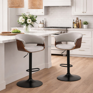 Chaises <span class=keywords><strong>de</strong></span> bar modernes en cuir PU et bois, pivotantes, hauteur réglable, tabourets <span class=keywords><strong>de</strong></span> bar pour îlot <span class=keywords><strong>de</strong></span> cuisine - Product Image 1