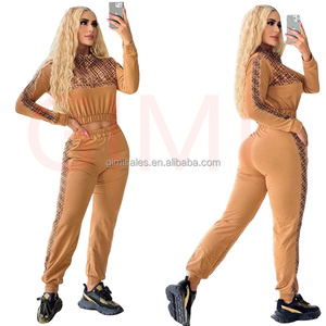 女性用デザイナー服レタープリント秋ツーピースパンツセット有名ブランドジョギングスーツ高級トラックスーツセット - Product Image 4