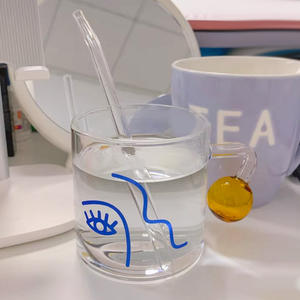 Tasse en verre moderne et élégante avec motif <span class=keywords><strong>de</strong></span> <span class=keywords><strong>visage</strong></span> <span class=keywords><strong>de</strong></span> dame et poignée en forme <span class=keywords><strong>de</strong></span> boule Verres à café et lait transparents avec impression <span class=keywords><strong>de</strong></span> demi-<span class=keywords><strong>visage</strong></span> - Product Image 5