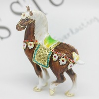 Boîte à bijoux en métal peinte à la main, figurine de cheval en émail, statues à charnières pour la décoration de la maison