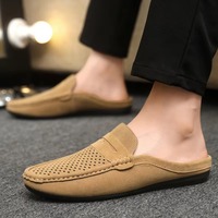 Mules pour hommes en daim ajouré, respirantes, plates, à enfiler, pour la conduite et la marche décontractée