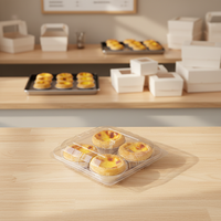 Boîte à tartelettes jetable transparente à 4 cavités, pliable, en plastique PET de qualité alimentaire, emballage de boulangerie transparent, conteneur à clapet pour sushis