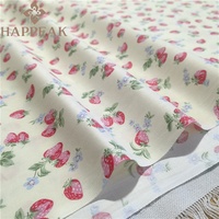 Tissu floral HAPPEAK doux 100% coton, respirant, imprimé fraises, popeline