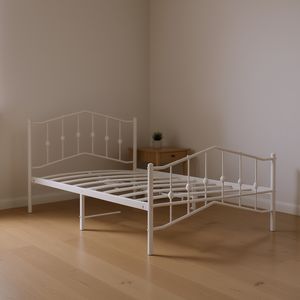 Struttura Letto Singolo in Acciaio Verniciato a Polvere Bianca, Letto in Metallo Rettangolare, Arredamento Camera da Letto, Design Tradizionale - Product Image 2