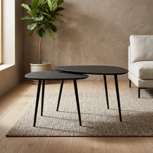 Build Better Modern Nesting <b>Coffee</b> <b>Tables</b> Set Minimalist Design Black Laminate Top Metal <b>Legs</b> Living Room Furniture - Product Image 5