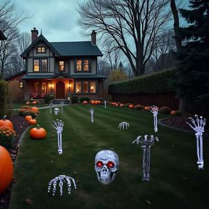 Halloween <b>Light</b> <b>Up</b> Skull Ground Stake Skeleton Hand Ornament Yard Lawn Scene Layout Spooky Garden Decoration - Product Image 1
