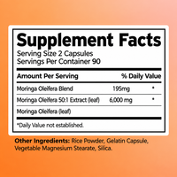 Capsules de Moringa de haute qualité, mélange de Moringa Oleifera, soutiennent le système immunitaire et la santé digestive, feuilles de Moringa Oleifera.