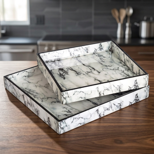 Plateau de service rectangulaire en bois poli, fait main, écologique, style farmhouse, de luxe, à plusieurs niveaux, pour fêtes et décoration de salon, Falak World Export - Product Image 1