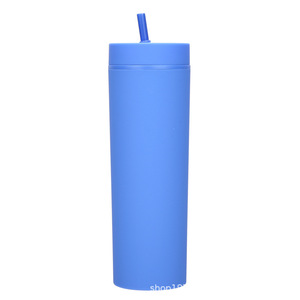Insulated 16oz Double Walled Plastic Straw Cup Solid Color Bpa Free Travel Coffee Cup Unisex Portable Frosted Drinkware - Product Image 1