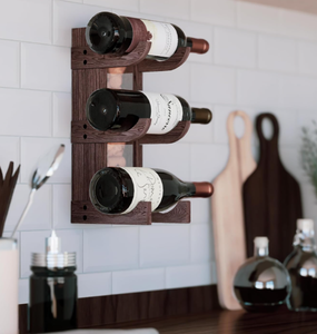 Estante <span class=keywords><strong>de</strong></span> Vino <span class=keywords><strong>Vertical</strong></span> <span class=keywords><strong>de</strong></span> <span class=keywords><strong>Madera</strong></span> para Montar en la Pared con Almacenamiento para Corchos, Capacidad para 3 Botellas, para Decoración del Hogar, Cocina, Restaurante o Bar - Product Image 6