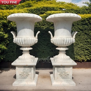 Planteur en pierre naturelle, Vases décoratifs pour l'extérieur, grand Pot de fleurs en marbre - Product Image 6