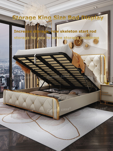 Импортная кожаная мебель для спальни с кнопками, Современная двуспальная кровать, популярная королевская роскошная двуспальная кровать - Product Image 3