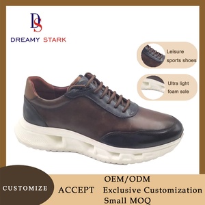 Fashion High-quality Cow Genuine <b>Leather</b> Two Tone Color Custom Logo Handmade Comfort Men's <b>Sneakers</b> Breathable Autumn Luxury - Product Image 2