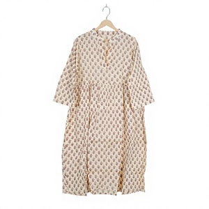 Vestido Midi de Algodón Cómodo para Mujer, Estilo Línea A, Elegante, Veraniego, Sin Mangas, para Fiesta, con Estampado Floral Hecho a Mano y Encaje Natural Pintado - Product Image 1