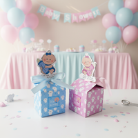 Boîte à dragées pliable rose à motif floral, impression quadricolore, pelliculage brillant pour mariages et anniversaires