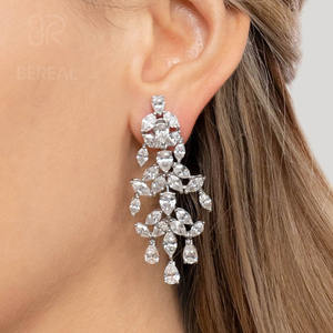 Boucles d'oreilles chandelier en diamant cultivé en laboratoire certifié IGI VVS, personnalisées pour femmes, en argent 925, avec diamants marquise en cascade, bijoux fins - Product Image 1