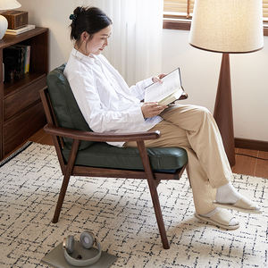 Massiver Nordamerikanischer Schwarznuss-Loungesessel Leder Moderner Relaxsessel Fauler Sofastuhl - Komfortables Schlafzimmer Wohnzimmer Möbelstück - Product Image 2