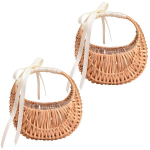 Piccola mezza luna cesto di vimini marrone Rattan cesto di stoccaggio di fiori con manico e nastri tessuto tecnica - Product Image 2