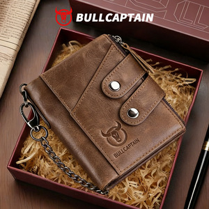 BULLCAPTAIN Genuine Leather Short <b>Wallet</b> <b>Men</b> Real Leather Gentle Anti <b>Rfid</b> Blocking Pure Leather Bifold <b>Wallet</b> <b>for</b> Man - Product Image 6