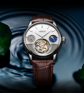 Montre pour homme haut de gamme, squelette, tourbillon, phase de lune, double fuseau horaire, mécanique manuelle - Product Image 5