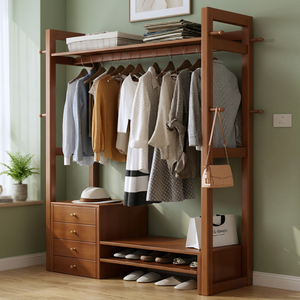 Modern Solid Wood Coat Rack with <b>Hooks</b> and <b>Shelves</b> Freestanding Multipurpose Storage for Bedroom Living Room Furniture - Product Image 4