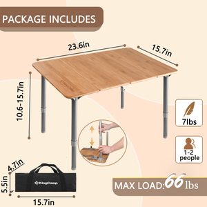Lightweight <strong>Stable</strong> Folding Camping <strong>Table</strong> Bamboo Outdoor Folding <strong>Tables</strong> Adjustable Height Portable Picnic - Product Image 2