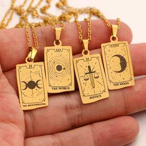 22 cartes <span class=keywords><strong>de</strong></span> tarot en acier inoxydable collier l'étoile lune soleil mort fou impératrice femmes tour <span class=keywords><strong>de</strong></span> cou chaîne bijoux cadeaux d'anniversaire en gros - Product Image 3