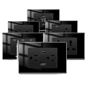 Interruptor de <span class=keywords><strong>Pared</strong></span> Americano de Vidrio Templado Negro 15A, Enchufe de <span class=keywords><strong>Pared</strong></span> <span class=keywords><strong>con</strong></span> Carga Rápida <span class=keywords><strong>USB</strong></span>, Enchufe de <span class=keywords><strong>Pared</strong></span> para México - Product Image 1