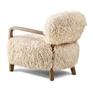 <strong>Yeti</strong> Armchair Sheepskin Upholstered Low Raked Back Solid Wood Frame Leisure <strong>Chair</strong> for Living Room Hotel Apartment Use - Product Image 2
