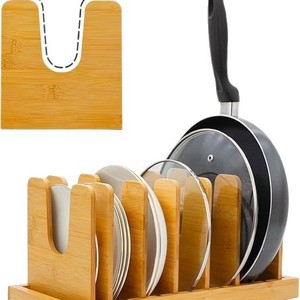 Wooden pot lid storage <b>rack</b>, multi-functional flat-bottomed pot and <b>plate</b> support <b>rack</b> for home kitchen countertops, - Product Image 2