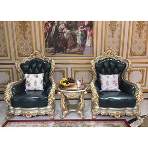 طقم أريكة كلاسيكي أوروبي من الخشب الصلب لـ 8 أشخاص، أريكة فاخرة من الجلد الأخضر مريحة لغرفة المعيشة مع خدمة تصميم مخصصة - Product Image 3