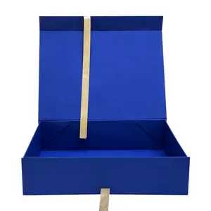 Quantité minimale de commande bas Logo personnalisé en gros Boîte de papier de luxe à aimant bleu Vêtements Carton pliant magnétique Boîte-cadeau Boîtes d'emballage en papier