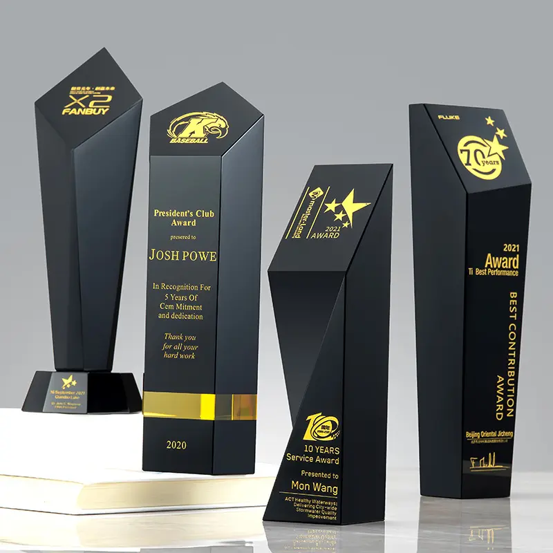Ehre von Crystal individuelles Logo schwarze Farbe Rechteck K9 Kristallschilder Crystal Business Sport Trophy Awards