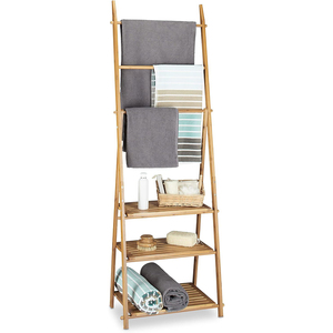 Organizador de <span class=keywords><strong>baño</strong></span>, estantes de <span class=keywords><strong>escalera</strong></span>, toalleros independientes, toallero de bambú con estantes de almacenamiento - Product Image 6