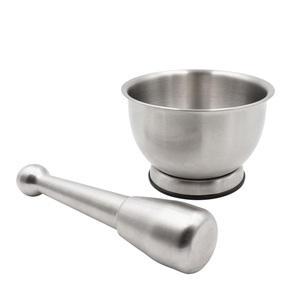Mortaio e pestello in acciaio inossidabile, diametro 12 cm, utensile da cucina per macinare erbe e spezie - Product Image 1