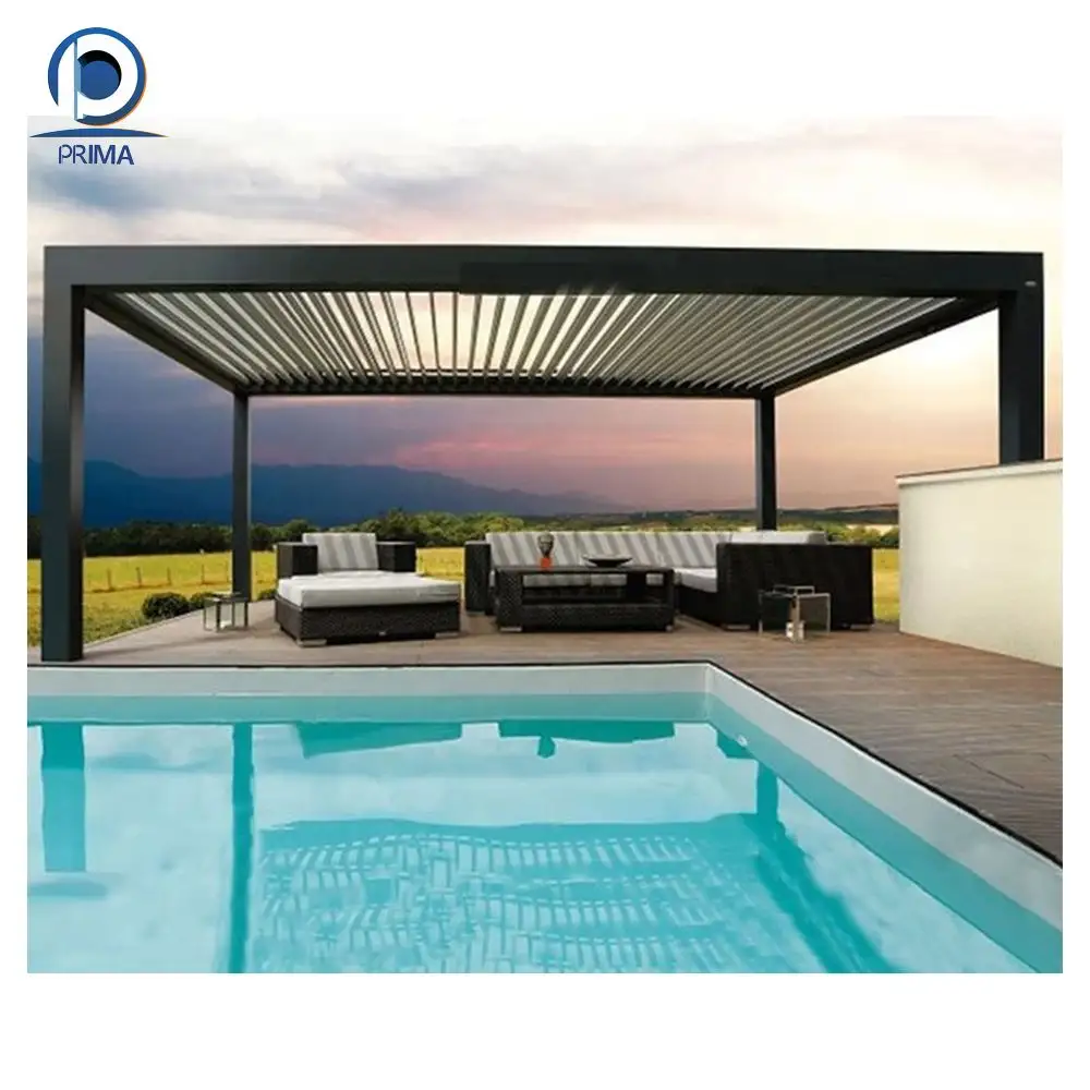 PRIMA Pergola Jardin Patio Extérieur Imperméable Motorisé Pergola Métallique Service Unique