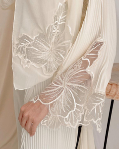 Abaya de Moda Musulmana Islámica con Encaje Floral y Pliegues, Ropa Tradicional Diaria Elástica de Dubái, Malasia, Ghaba Lemaning Buka - Product Image 5