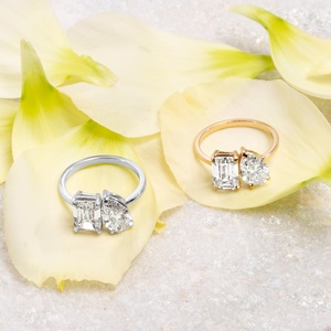 Bague de fiançailles MaiYi Toi Et Moi en émeraude et poire, or jaune 14k 18k, bague en moissanite et <span class=keywords><strong>diamant</strong></span> pour fiançailles et mariage - Product Image 3