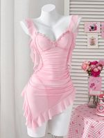 Robe d'été pour femmes robe de soirée plissée romantique asymétrique à volants 2PC brodé soirée Lingerie de luxe