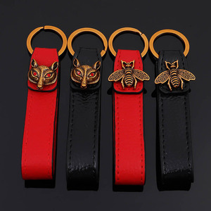 Schwarz echtes Leder Fuchs keychain red leder schlüssel kette mit little bee form für auto - Product Image 2