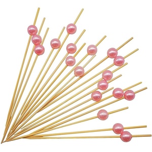 Piques à cocktail en bambou avec décoration en perles acryliques roses, 4,7 pouces de long, cure-dents fantaisie, idéales pour les charcuteries et les mariages - Product Image 1